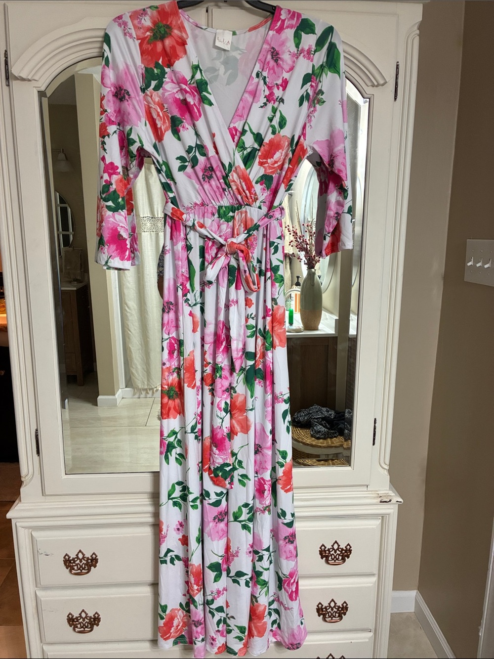 LIA Floral Wrap Maxi Dress - Pink & Green